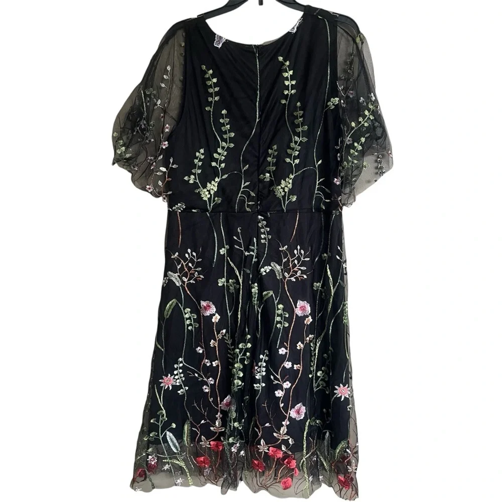 Shein Floral Embroidered Mesh Black Dress Size 1XL